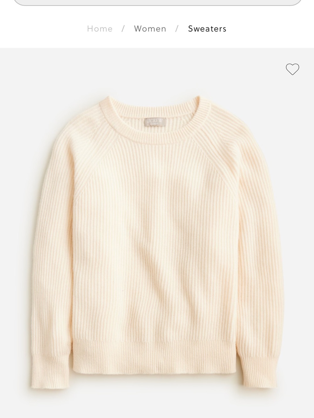 J. Crew Ribbed Oversized Crewneck Cashmere Ivory Sweater Size Small
